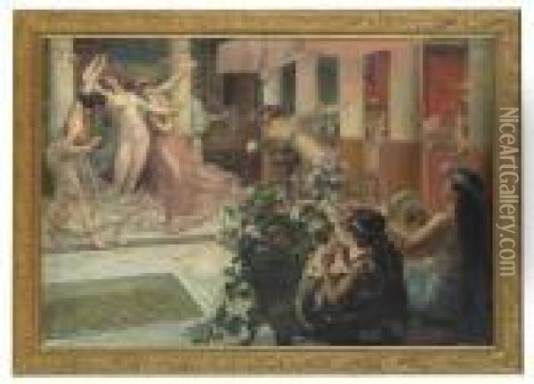 Dancers And Musicians In The Atrium Oil Painting - Georges Antoine Rochegrosse
