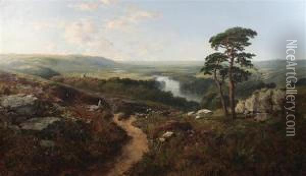 Ure Valley, Tanfield, Yorks Oil Painting - Edmund John Niemann, Snr.