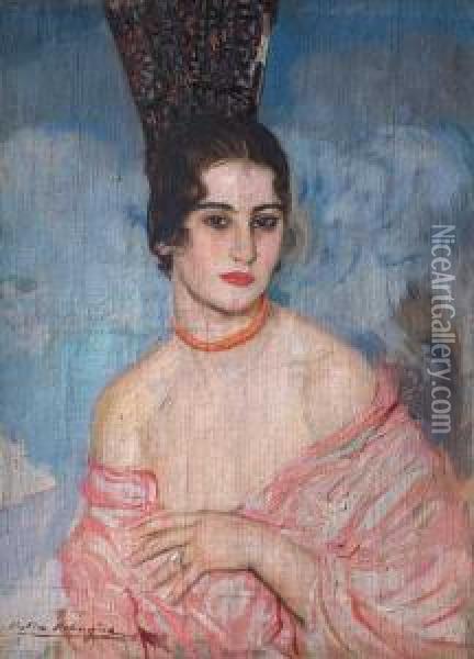 Dama Posando Oil Painting - Antonio Ortiz Echague