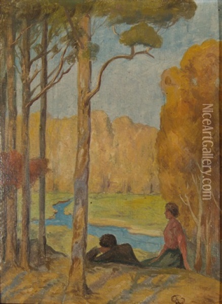 Paar In Landschaft Oil Painting - Carl Olof Petersen