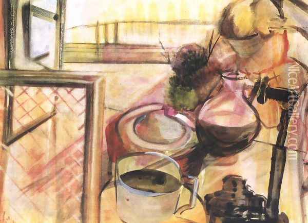 Still-life with Coffee-maker 1943 Oil Painting - Istvan Farkas