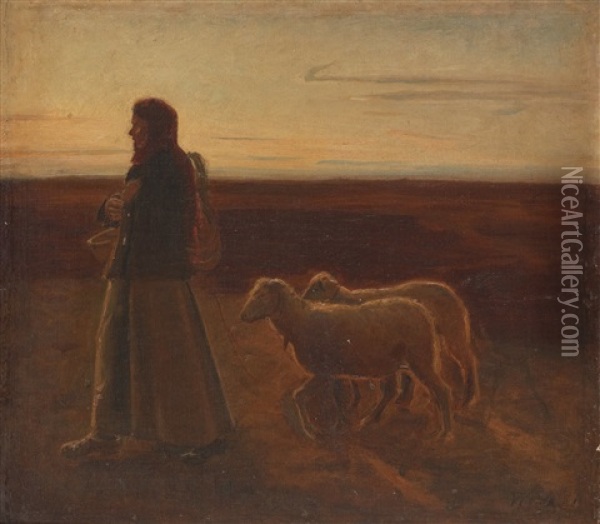 Woman With Sheep Oil Painting - Michael Peter Ancher
