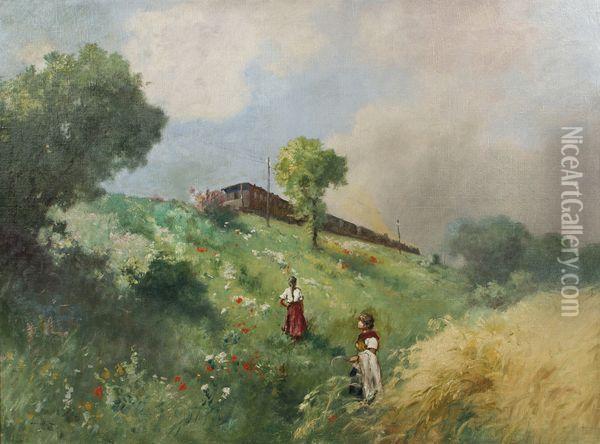 Le Passage Du Train Oil Painting - Antal Neogrady