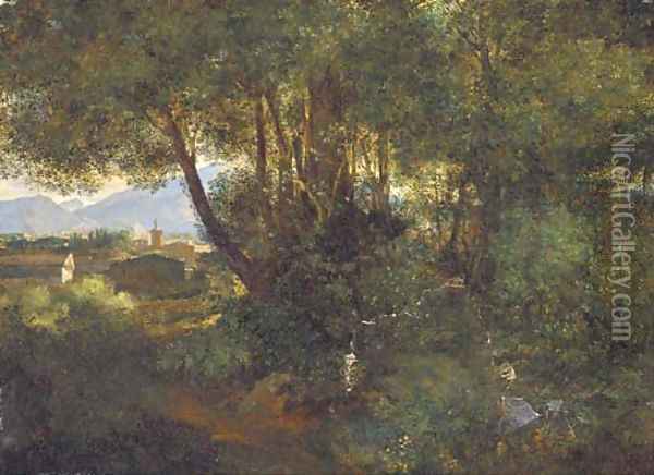 A woodland path before an Italianate town Oil Painting - Pierre-Henri de Valenciennes