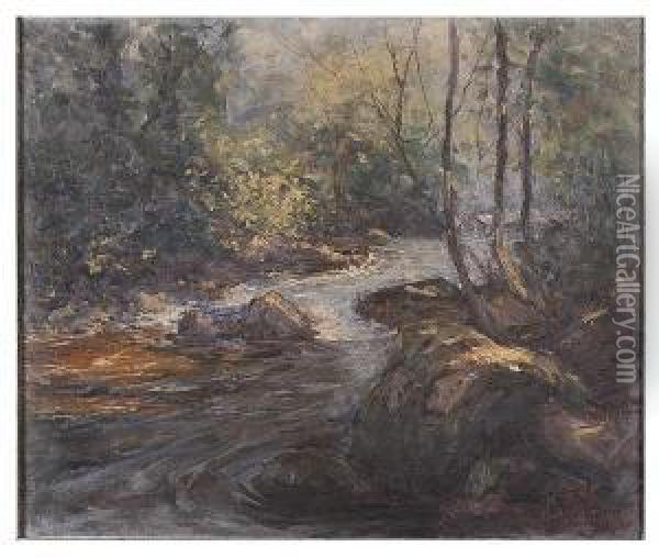 Wooded Landscape Withstream. Oil Painting - Hal Robinson