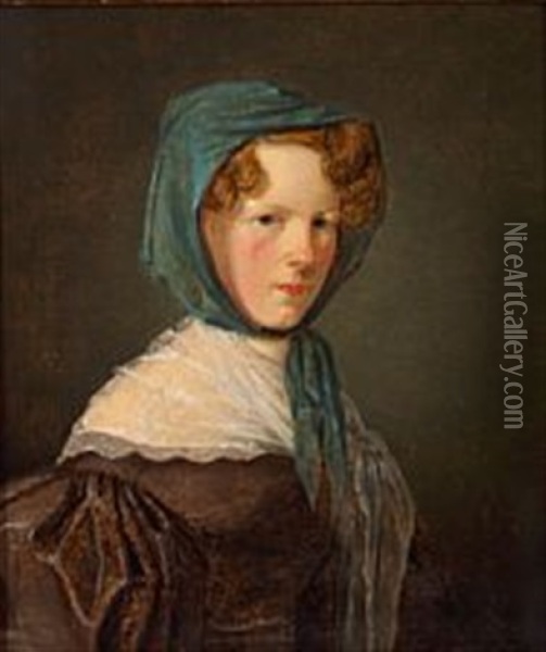 Portrait Of Margrethe Stougaard, Nee Hahn Oil Painting - Christen Kobke
