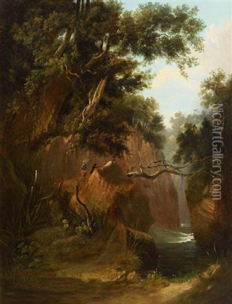 Two Hunters In The Dargle Valley Oil Painting - George Barrett Jr.