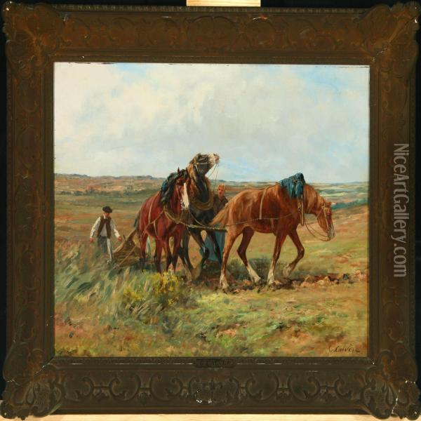 Ploughscene With Horses Oil Painting - Leon Georges Calves