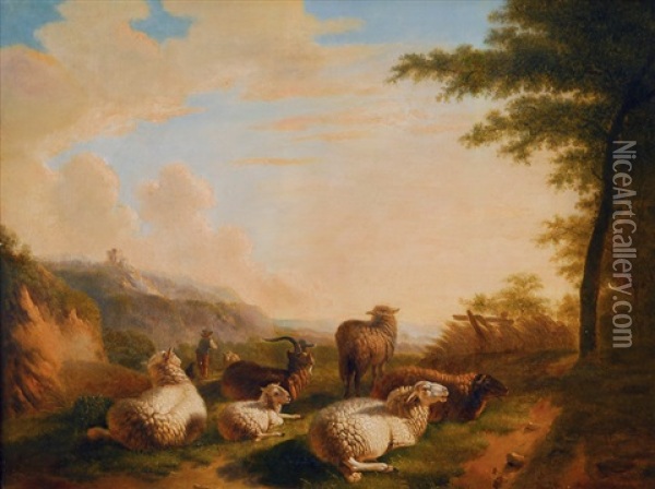 Sheep And Goats In The Pasture Oil Painting - Balthasar Paul Ommeganck