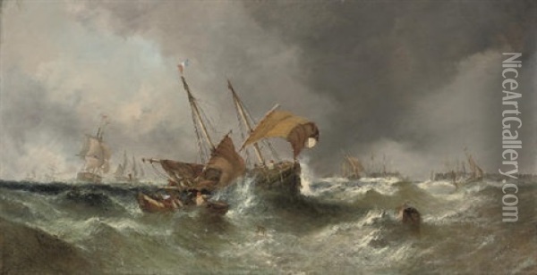 Congested Waters At The Harbour Mouth Oil Painting - William Callcott Knell