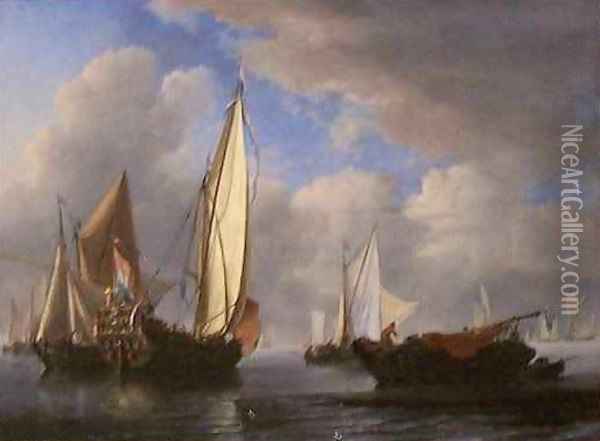 A Yacht and Other Vessels in a Cabin 2 Oil Painting - Willem van de Velde the Younger