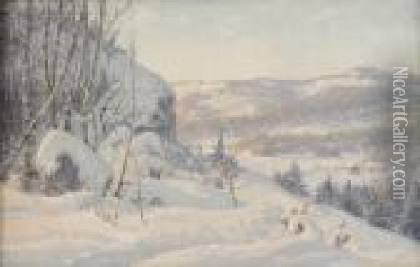 Vinterdag I Dalarna Oil Painting - Anshelm Schultzberg