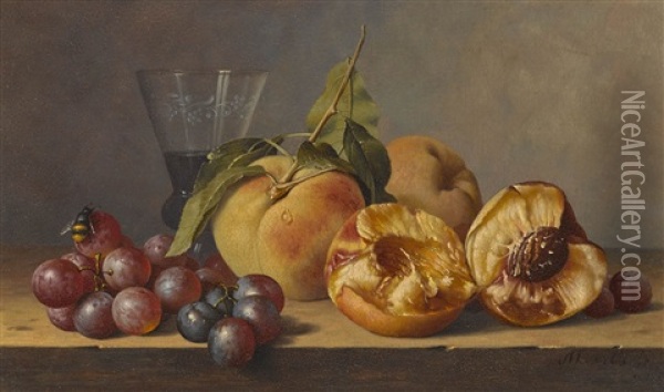 Stillleben Mit Pfirsichen, Trauben Und Einem Weinglas Oil Painting - Maria Magrita van Os
