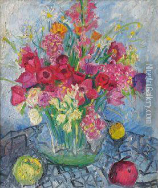 Nature Morte Au Bouquet De Fleurs Et Fruits(1931) Oil Painting - Andor Basch