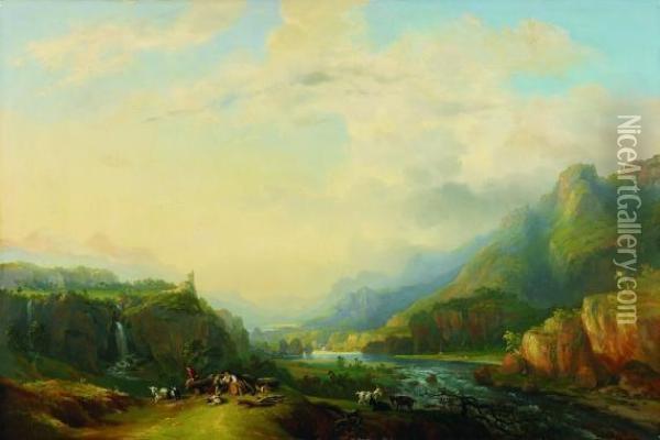 Romantische Landschaft Oil Painting - Alexandre Louis M. Charpentier