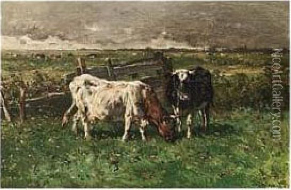 Cows At Pasture Oil Painting - Johannes-Hubertus-Leonardus de Haas