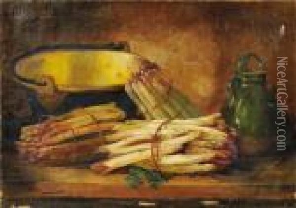 Still Life With Asparagus Oil Painting - Alphonse de Neuville