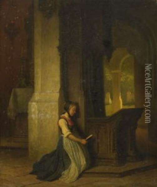 Junge Frau Beim Gebet Oil Painting - Conrad Hoff