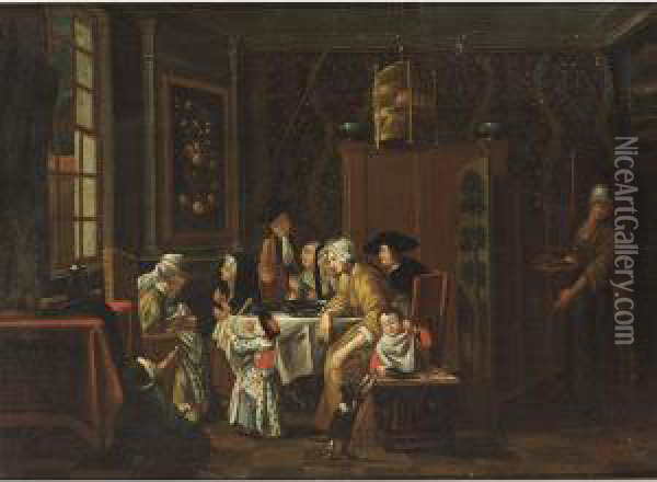 An Elegant Interior With A Maternity Visit Oil Painting - Josef Horemans Younger The Jan