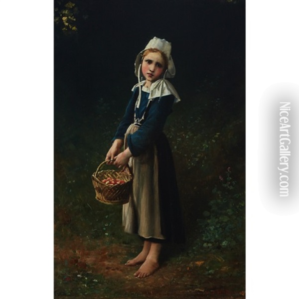 Young Girl With A Basket Of Flowers Oil Painting - Charles Victor Thirion