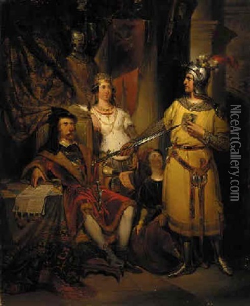 Figures In An Interior Oil Painting - Nicaise de Keyser