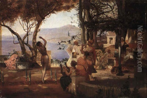 Turkish Village With Dancer Oil Painting - William Page