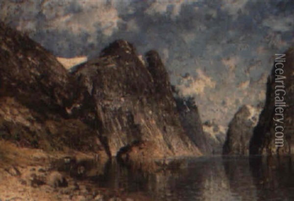 A Fjord Oil Painting - Adelsteen Normann