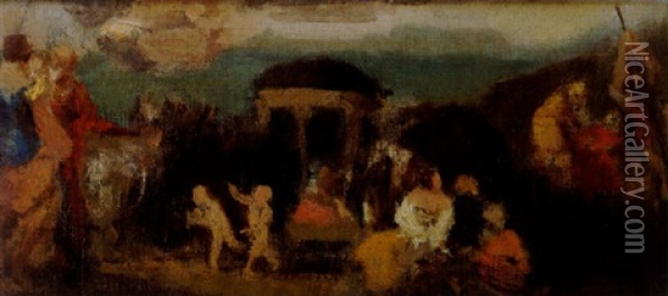 Parklandschaft Mit Kindern Am Brunnen (szene Aus Der Villa Borghese) Oil Painting - Hans von Marees