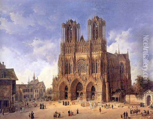 Reims Cathedral 1833 Oil Painting - Domenico II Quaglio