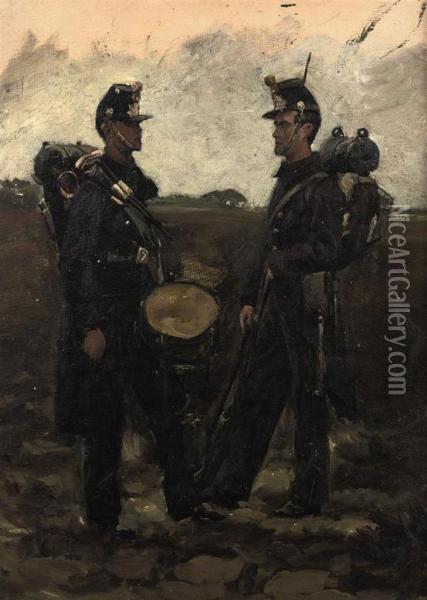 Two Soldiers Oil Painting - Jan Hoynck Van Papendrecht