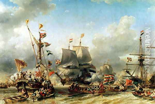 The Embarkation of Ruyter and William de Witt in 1667 Oil Painting - Eugene Isabey