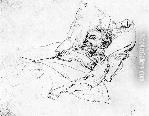 Ludwig van Beethoven 1770-1827 on his deathbed, 28th March 1827 Oil Painting - Josef Eduard Teltscher