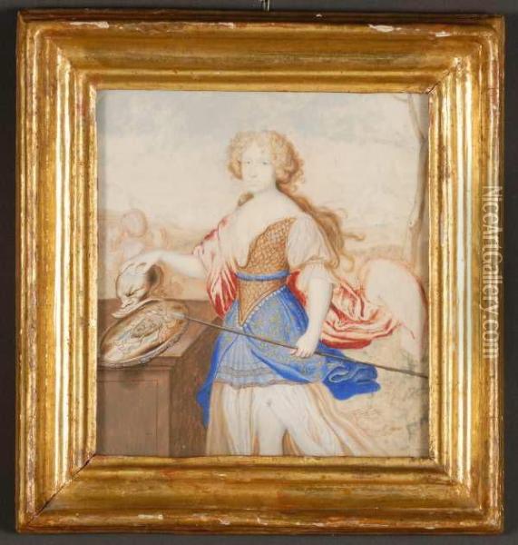 Ritratto Della Duchessa Giovanna Battista Di Savoia Nemours Investe Di Minerva Oil Painting - Henri Beaubrun