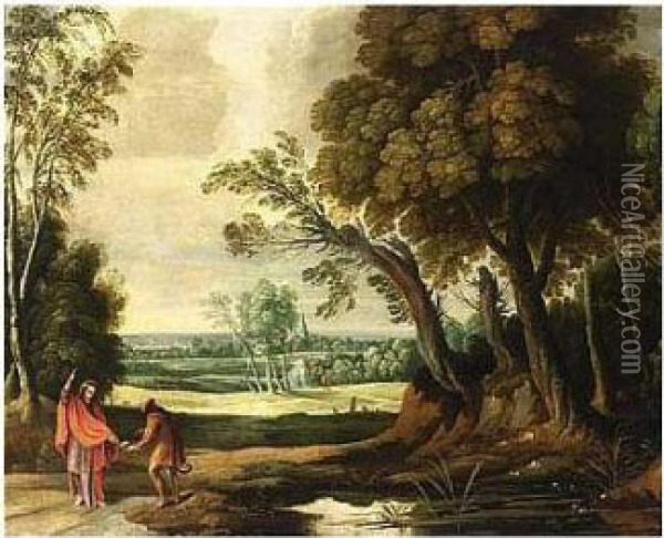 A Wooded Landscape With The Temptation Of Christ Oil Painting - Jan Wildens