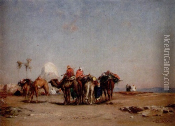 Rastande Beduiner Med Kameler I Oken Oil Painting - Narcisse Berchere