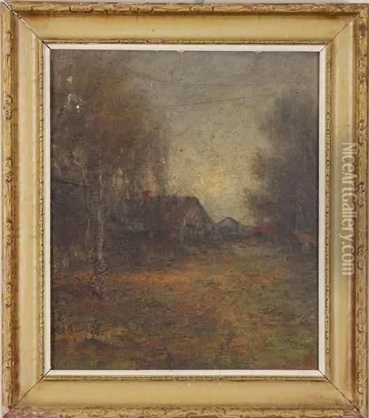 Scene With Cottages Oil Painting - Arlington N. Lindenmuth