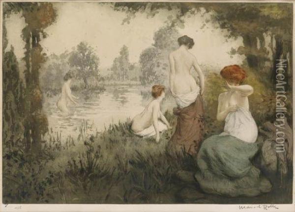 Baigneuses Oil Painting - Manuel Robbe
