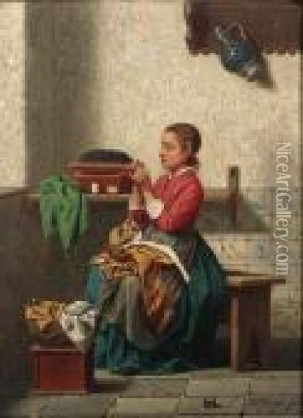 The Seamstress Oil Painting - Charles Joseph Grips