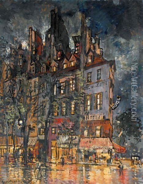 Parisian Street Corner At Night Oil Painting - Konstantin Alexeievitch Korovin
