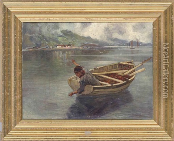 Fishing On A Scottish Loch Oil Painting - John (Gilbert) Graham
