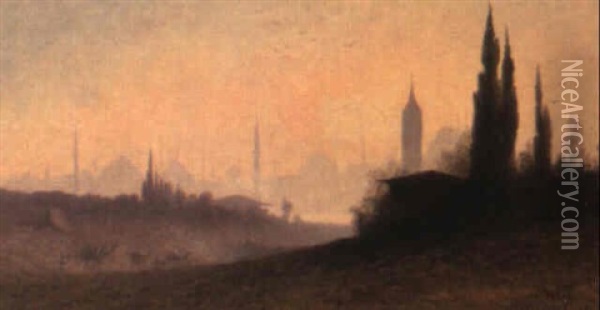 Vue De Constantinople Oil Painting - Charles Theodore (Frere Bey) Frere
