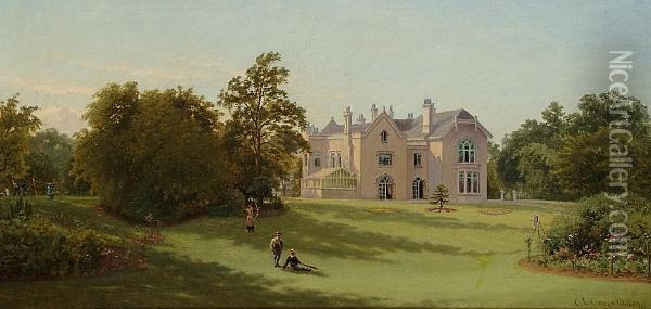 Summer Sports In The Garden Of A Country House; The Croquet Lawn Oil Painting - C. Law Coppard
