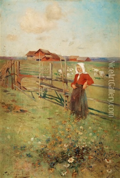 By The Fence Oil Painting - Ferdinand du Puigaudeau