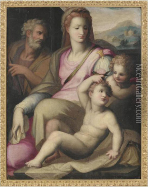 The Holy Family With The Infant Saint John The Baptist Oil Painting - Giovan Battista Naldini