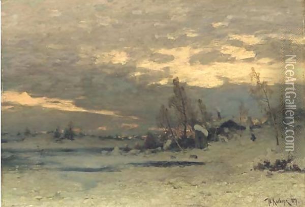 Winter morning Oil Painting - Iulii Iul'evich (Julius) Klever