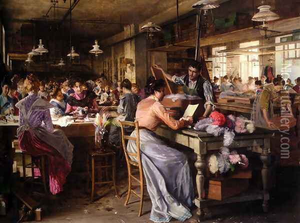 Die Putzmacherinnen (The Feather Makers) Oil Painting - Johann Hamza