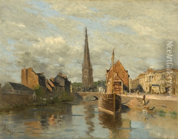 French Village And Canal Oil Painting - Frank Myers Boggs