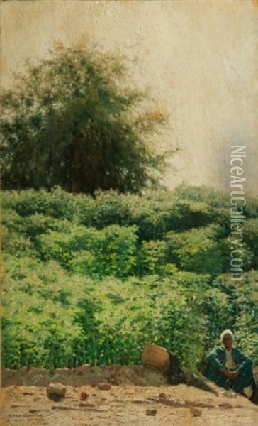 La Reverie, Environs De Louxor Oil Painting - Henry Brokmann-Knudsen
