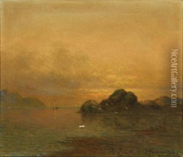 Inlet Scene, Sunset Oil Painting - John Olson Hammerstad