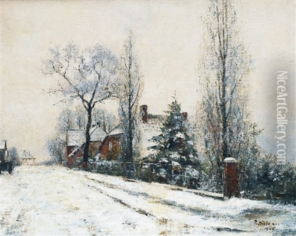 Winterliches Dorf Oil Painting - Rudolf Hoeckner